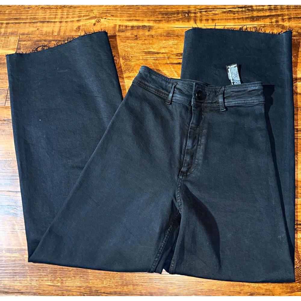 Zara Black Raw Hem Wide Leg Denim Jeans Women's Size 2 NEW